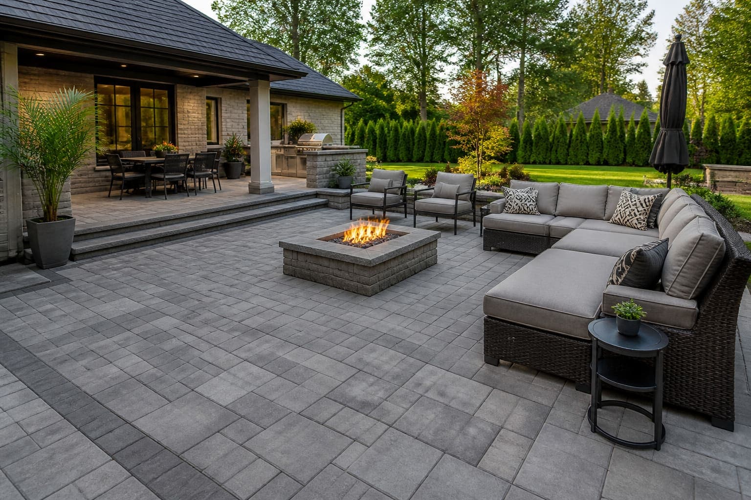 Modern residential paver patio installation